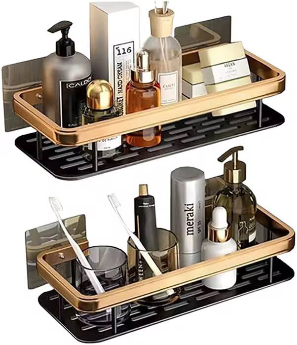 2 pcs Aluminum Alloy Rectangular Shelf (black & gold