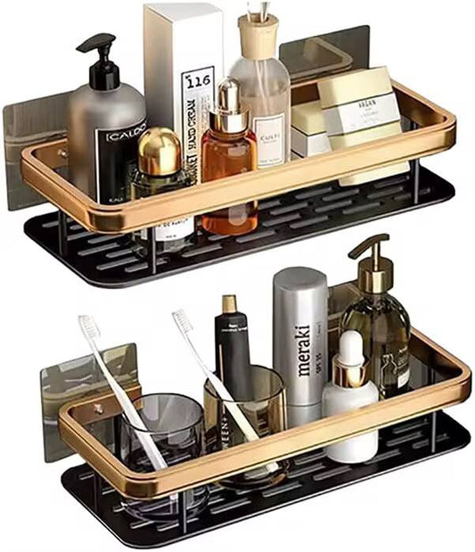 2 pcs Aluminum Alloy Rectangular Shelf (black & gold