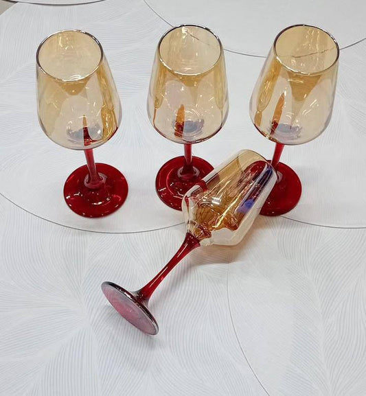 6pcs Golden wine glasses set with Black/Red stems 360ml