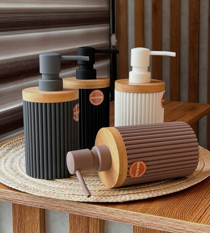 Bamboo luxury Lotion pump bottle for kitchen/ bathroom countertops / shower gel/ decorative soap dispenser
