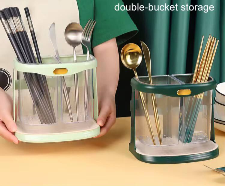 Double grid cutlery organiser with drain hole and detachable drain tray