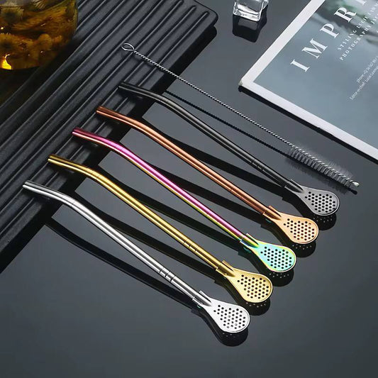 INNOVATIVE DESIGN - 3 in 1, straw, stirring spoon or strainer