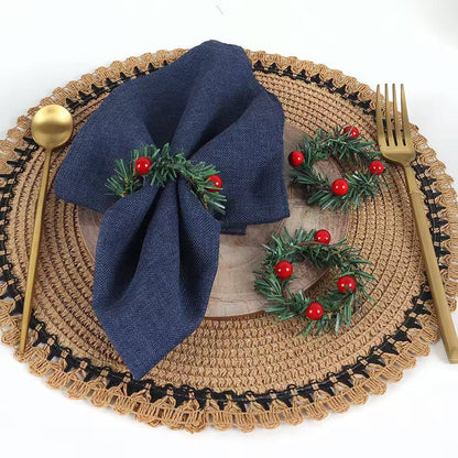 set of 6pcs Christmas Red Fruit PVC Pine Needle Napkin Ring Holders Xmas Table Decoration