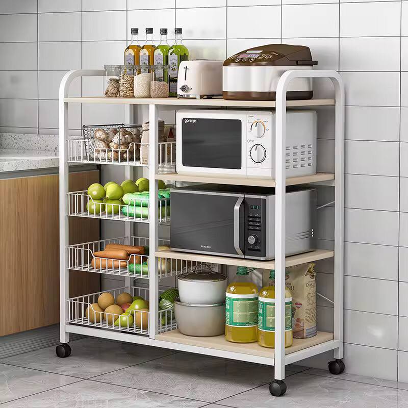 Multifunctional Strong metallic Kitchen rack with movable & lockable wheels