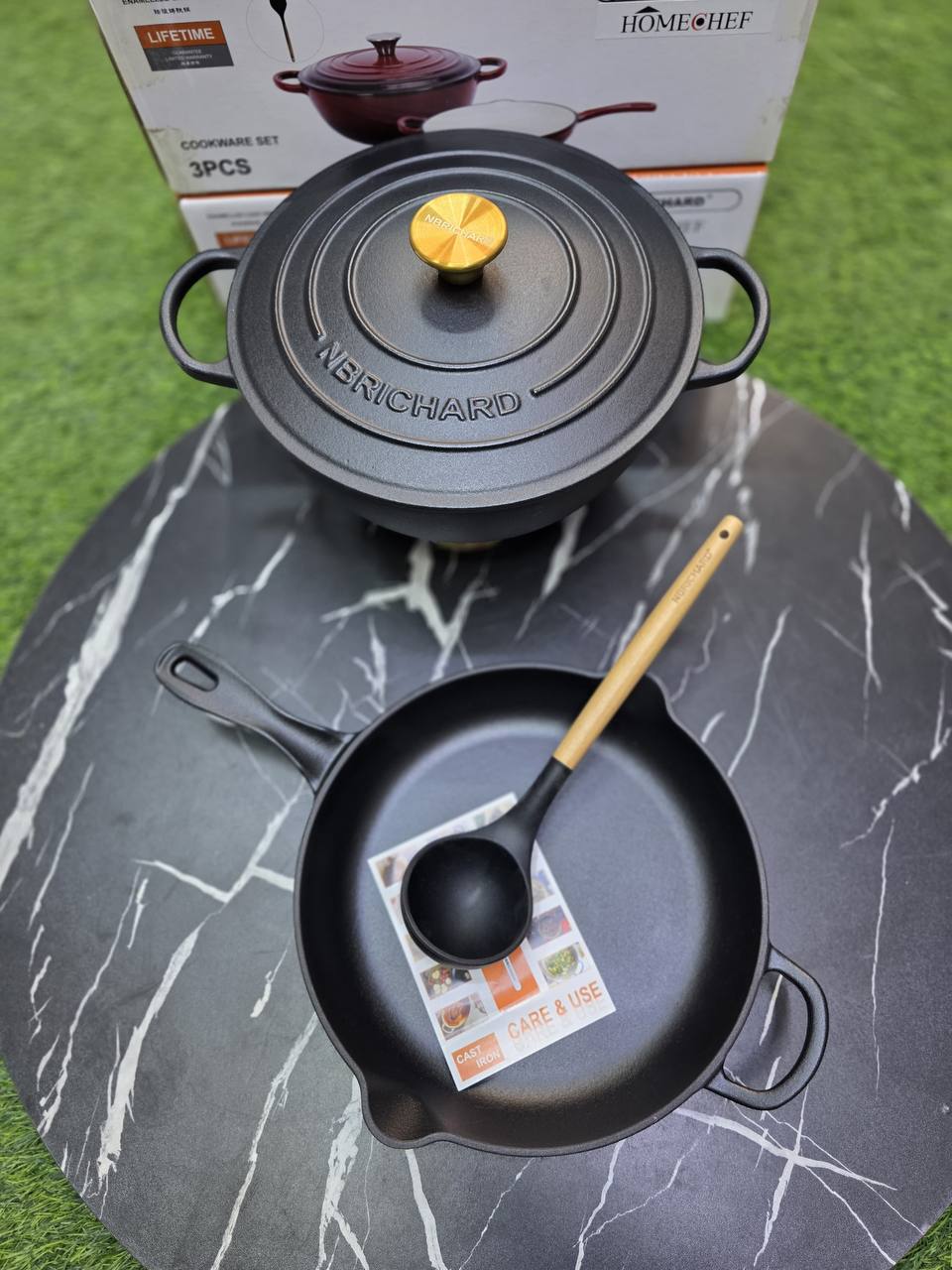 3 pcs Set Enamel Cast iron cooking pots