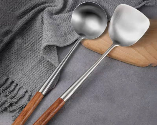 38cm long wooden handle serving spoon