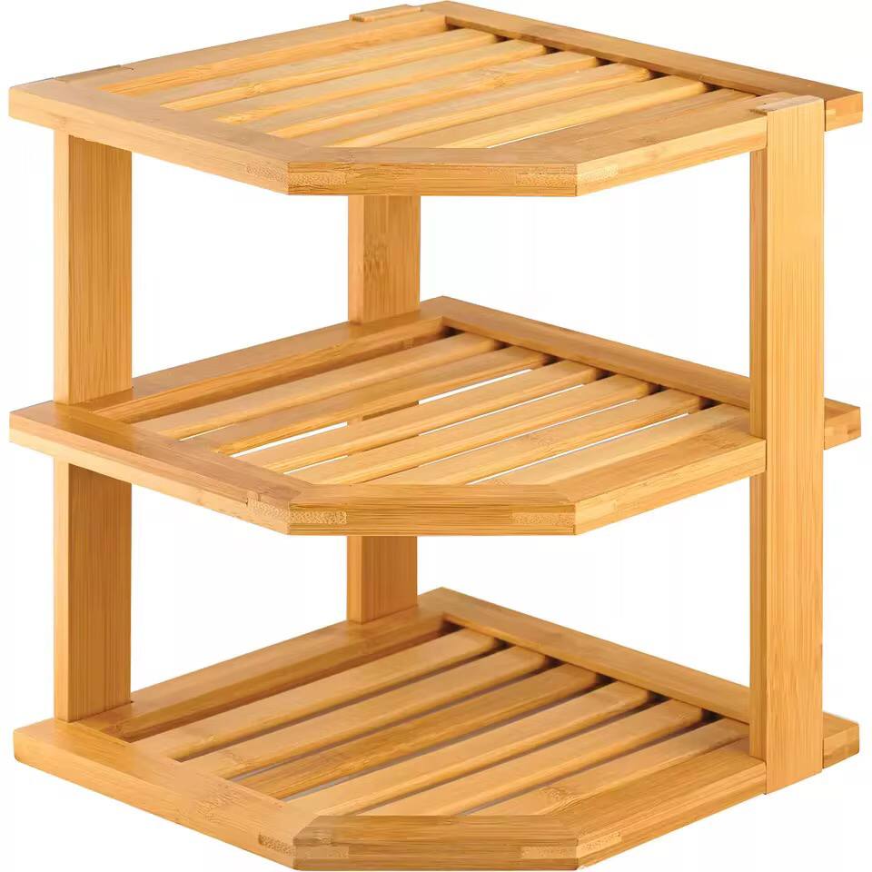 3 tier CORNER BAMBOO KITCHEN STORAGE SPICE RACK