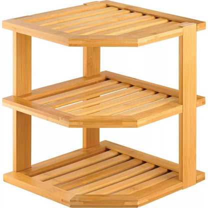 3 tier CORNER BAMBOO KITCHEN STORAGE SPICE RACK
