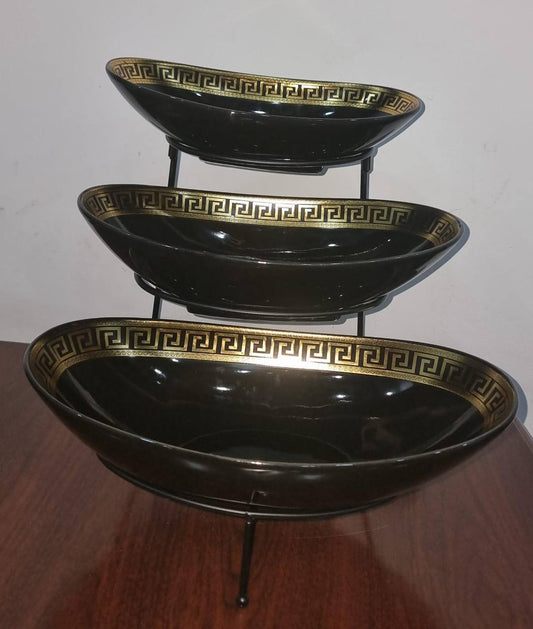JD8302-Y482 set of 3 ceramic fruit plates on black metal rack