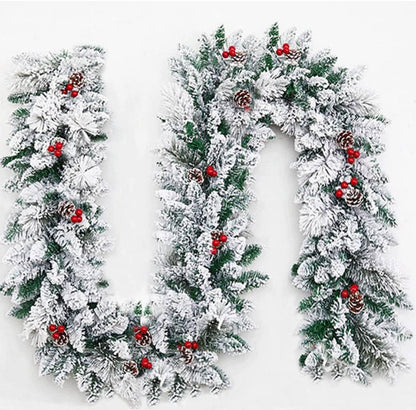 2.7Meters Christmas Snow Flocked Garland with berries & Corns