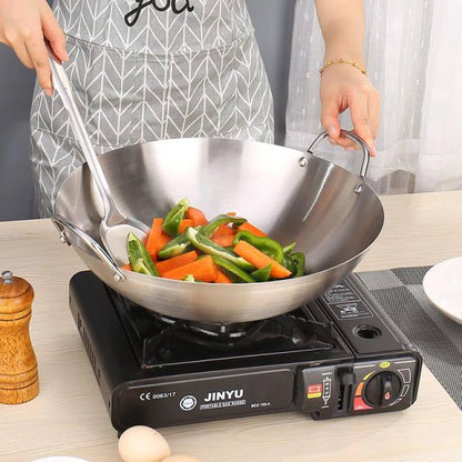 Thickened heavy gauge aluminum two  sided-handle wok frying pan