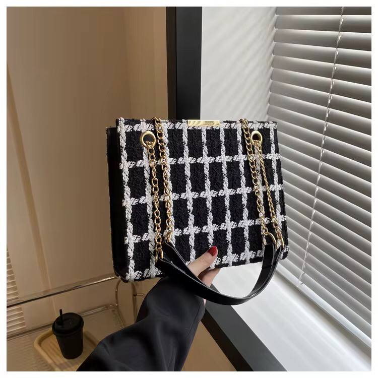 Color block plaid chain crossbody bag