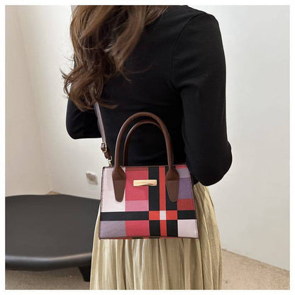 Trend fashion collision color check bag