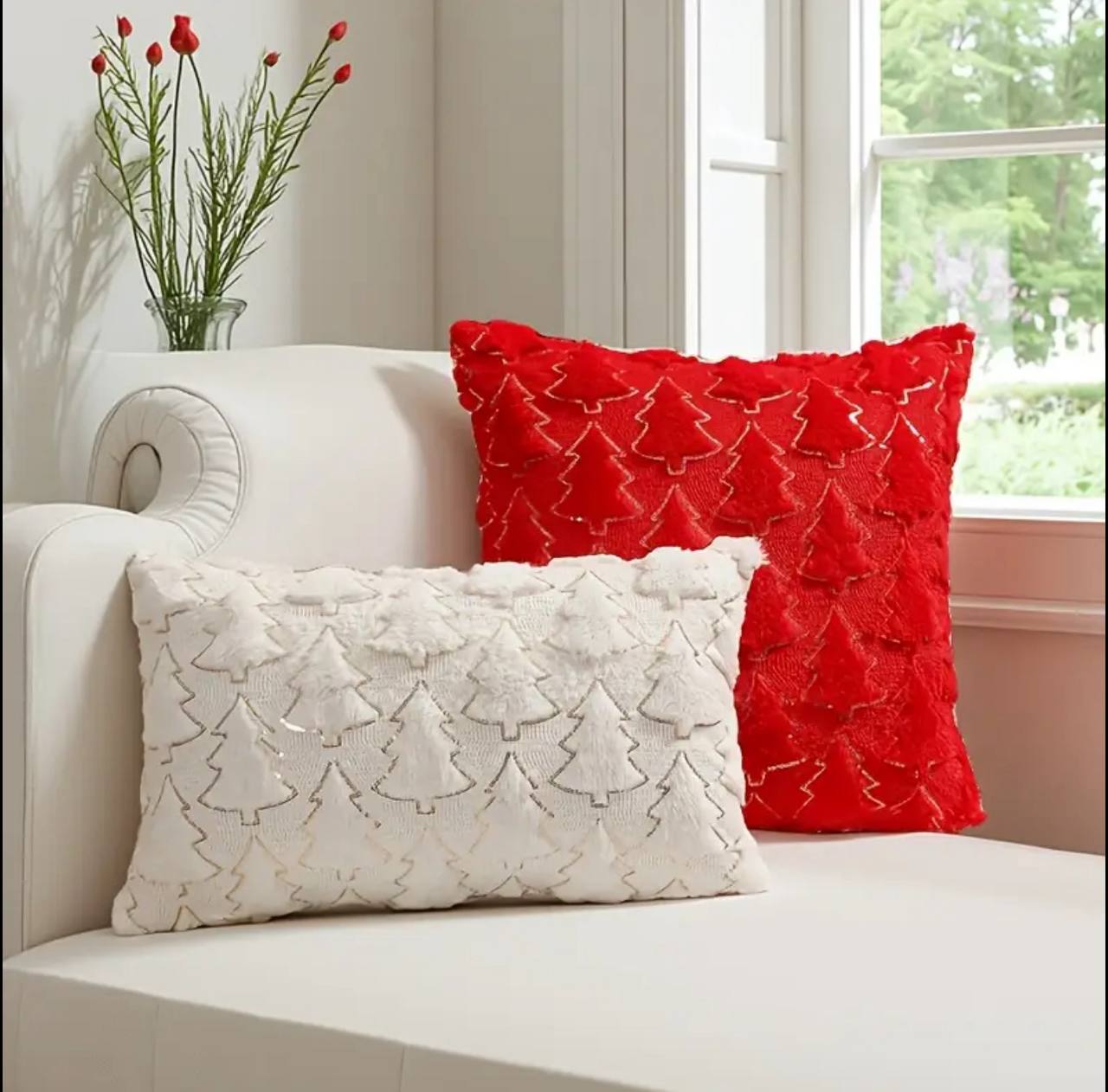 Christmas Tree Glitter Plush Cushion Cover  Home Decor Pillowcase