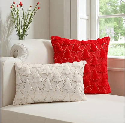 Christmas Tree Glitter Plush Cushion Cover  Home Decor Pillowcase