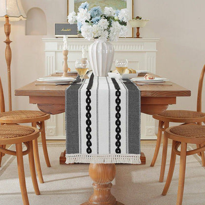 Modern Simple Tassel Cotton Linen Table Runner
