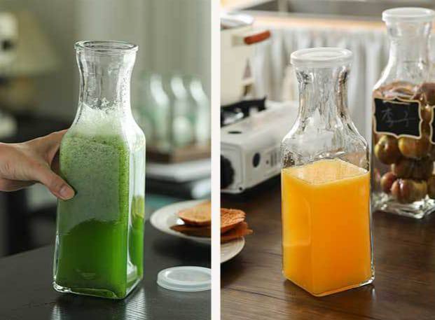 Clear Glass Pitcher, Square Glass Carafe with lid,