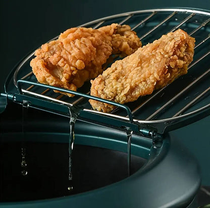 Nordic green coloured 3.4L Frying pot with thermometer and oil drain grill