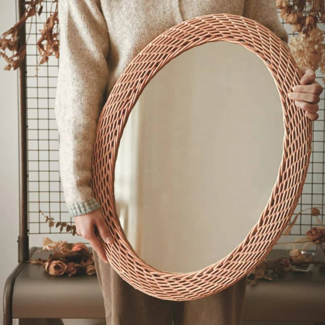 Modern Oval Rattan  Bamboo Decorative Mirro