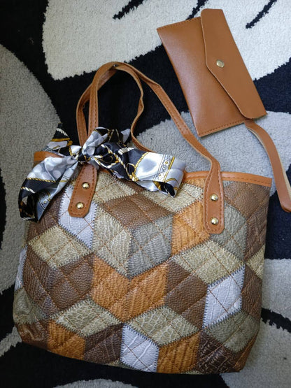 Multicolored diamond grid printed handbag