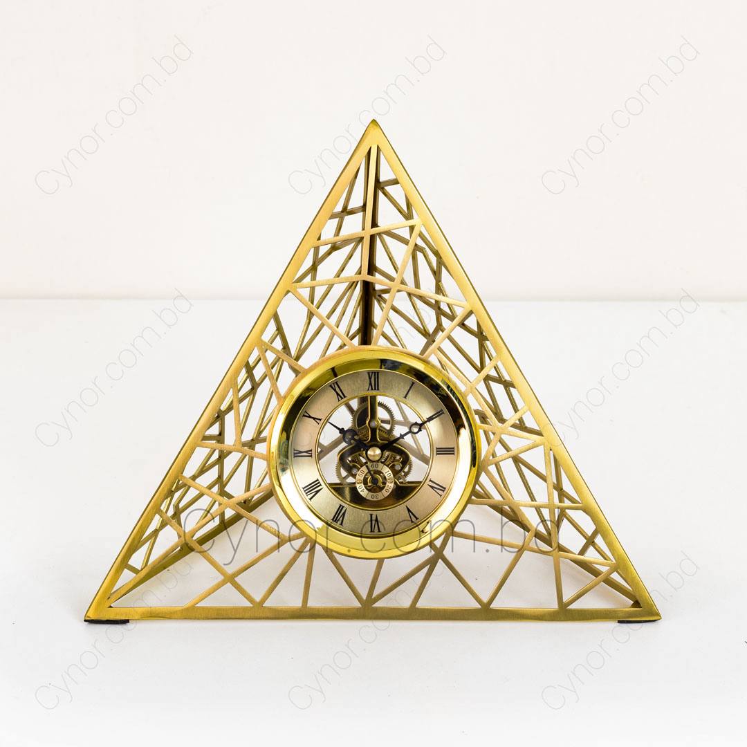 GOLDEN PYRAMID SHAPED METALLIC DESKTOP CLOCK