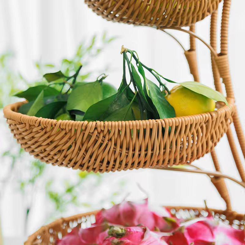 3 tier Handmade unique rattan fruit rack