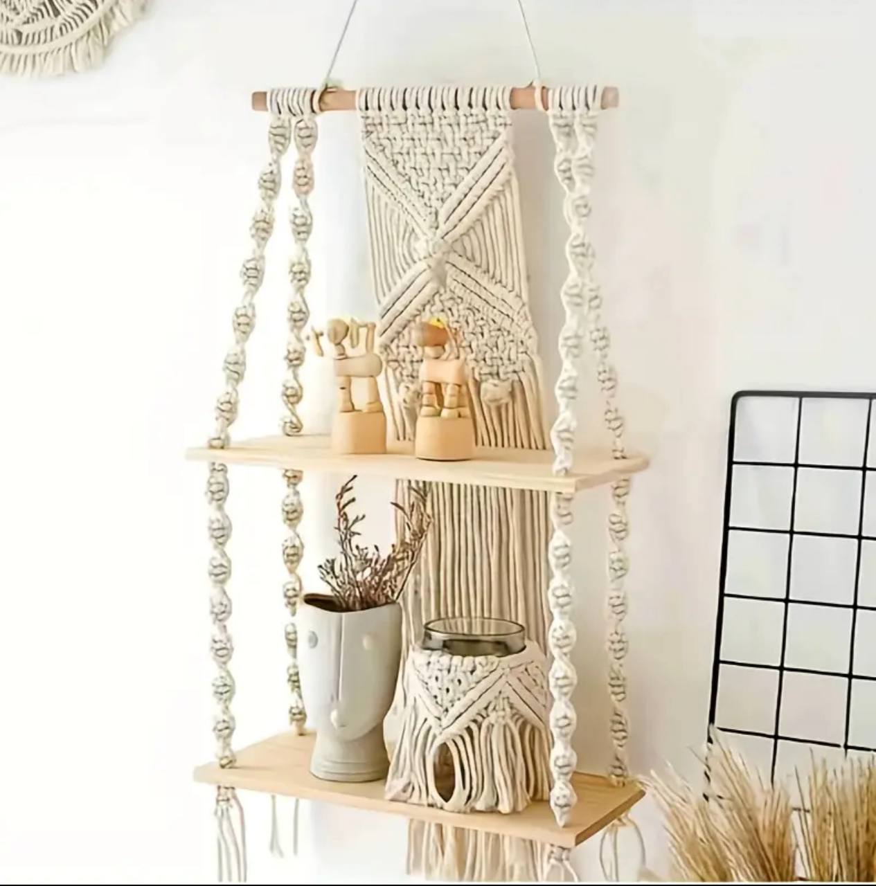 Woven Tapestry 2 Tier Bohemian wall hanging Floating shelves