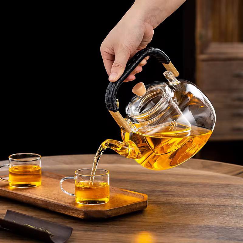 High Borosilicate glass tea/Coffee pot with double glass filter infuser