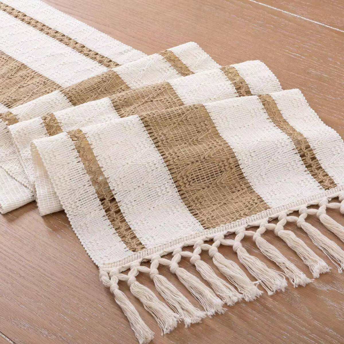 Big size high quality Boho woven  table runner/bed runner with tassels.