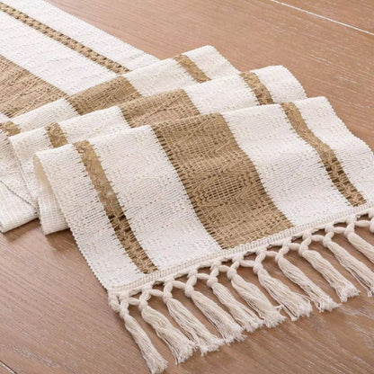 Big size high quality Boho woven  table runner/bed runner with tassels.
