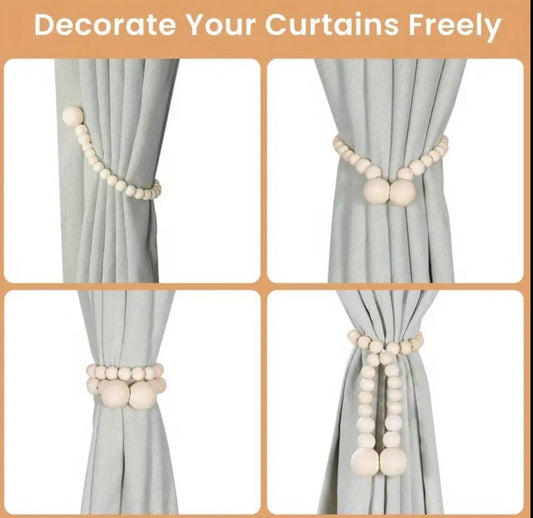 2pcs Magnetic wooden beads curtain tiebacks boho decor accessories