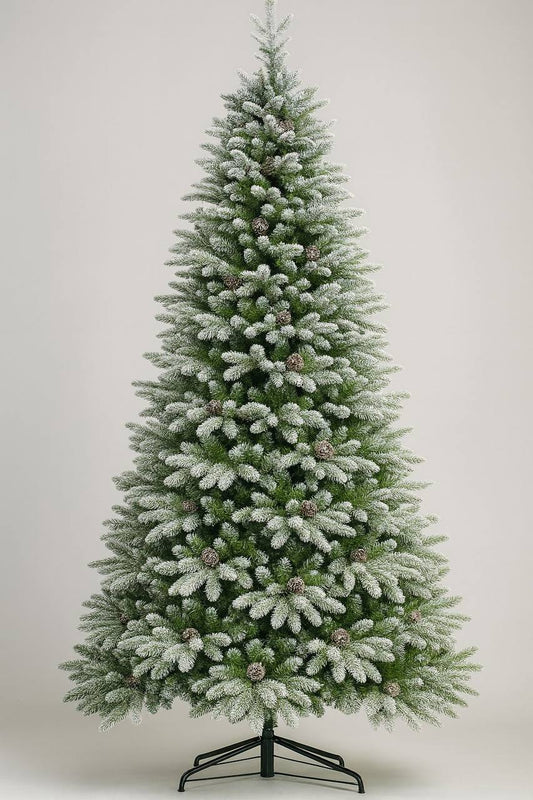 PREMIUM PINE SNOW FLOCKED TREE WITH CONE