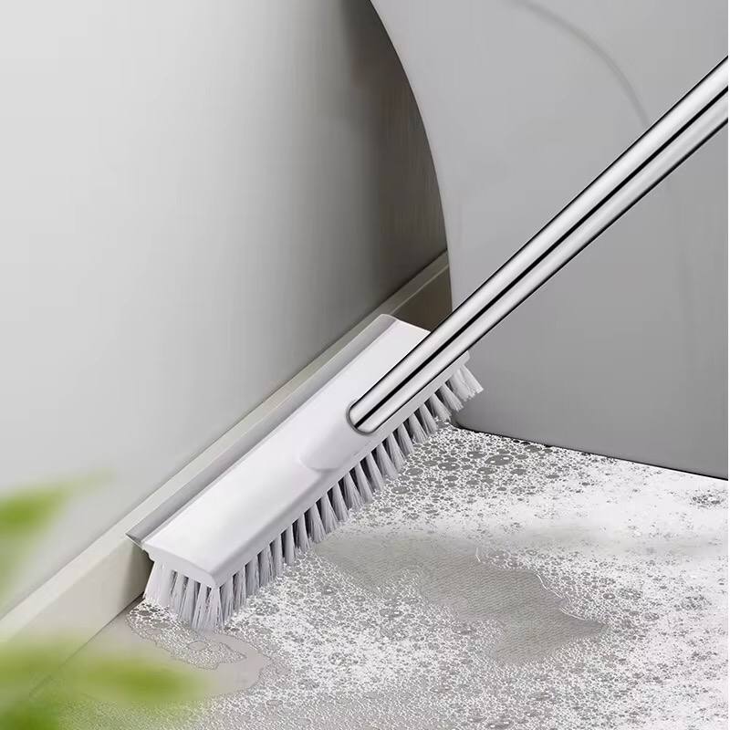 2 in 1 Floor Brush Scrubber with Long Handle Scrape Stiff Bristle Cleaning Scrub with Squeege