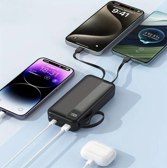 Power bank with 4 cables inbuilt 
Black only