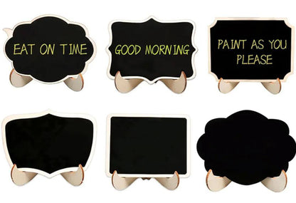 Creative multiple purposes Wood Mini Chalkboard Signs with Support Easels, Place Cards
, Small Rectangle Chalkboards Blackboard for Weddings, Birthday Parties, Table Numbers, Message Board Signs and Event Decorations