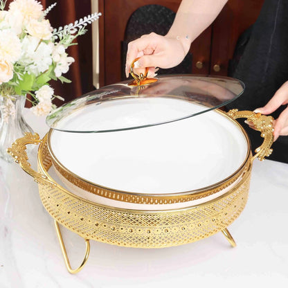 Luxury Ceramic Buffet Food warmers with High quality stainless steel stand.