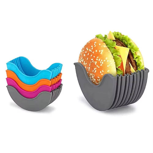 Silicone Burger Holder Reusable Sandwiches Holder Box Beef Press Patty Mold Hamburger Bun Shell Kitchen Tool Donuts Holder