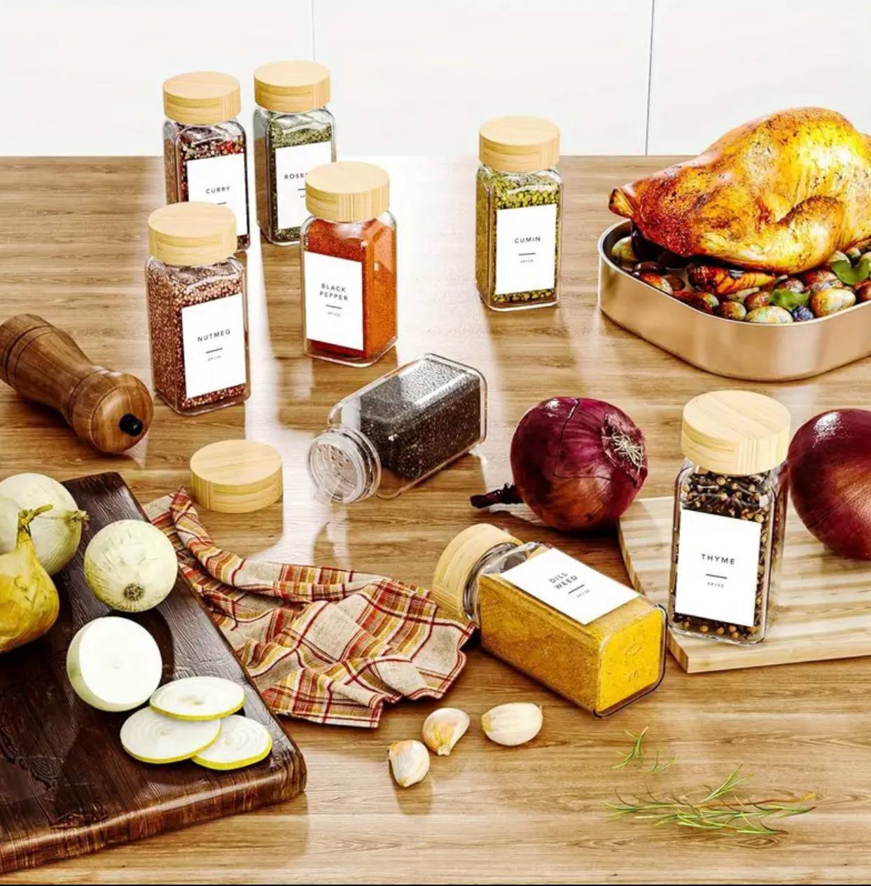 16PCS SET PREMIUM THICK GLASS STORAGE JARS WITH BAMBOO LID