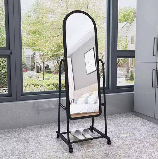 Black Full Length Dressing Mirror with Wheels and shoes Rack