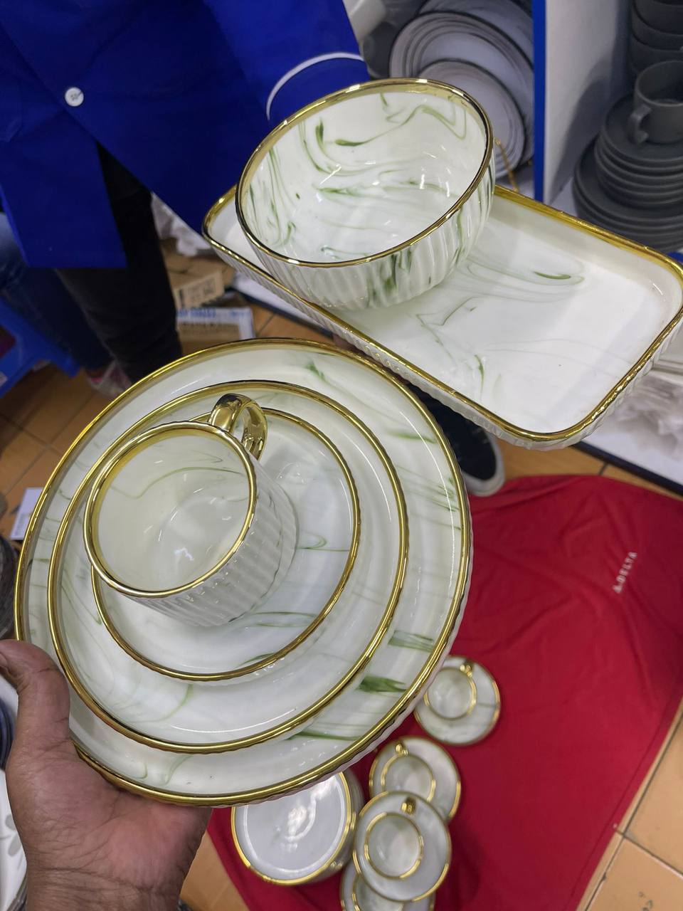Green Marble gold dinner set