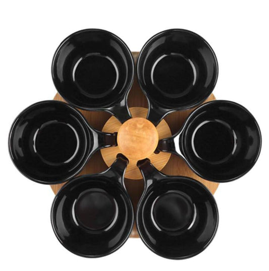 6 Ceramic Appetizer Serving Bowls with Bambo turning Tray.