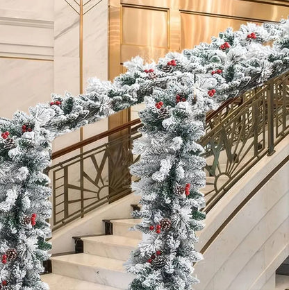 2.7Meters Christmas Snow Flocked Garland with berries & Corns
