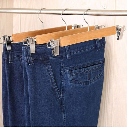 5pcs High Grade Natural Wooden Hangers Skirt Pants Hangers with Clips and 360° Swivel Hook
