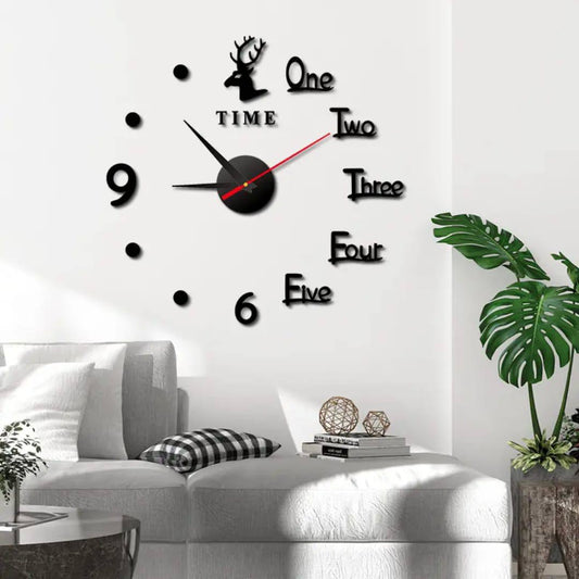 3D Large Roman Numeral Acrylic Mirror Wall Clock Sticker With Deco Deers