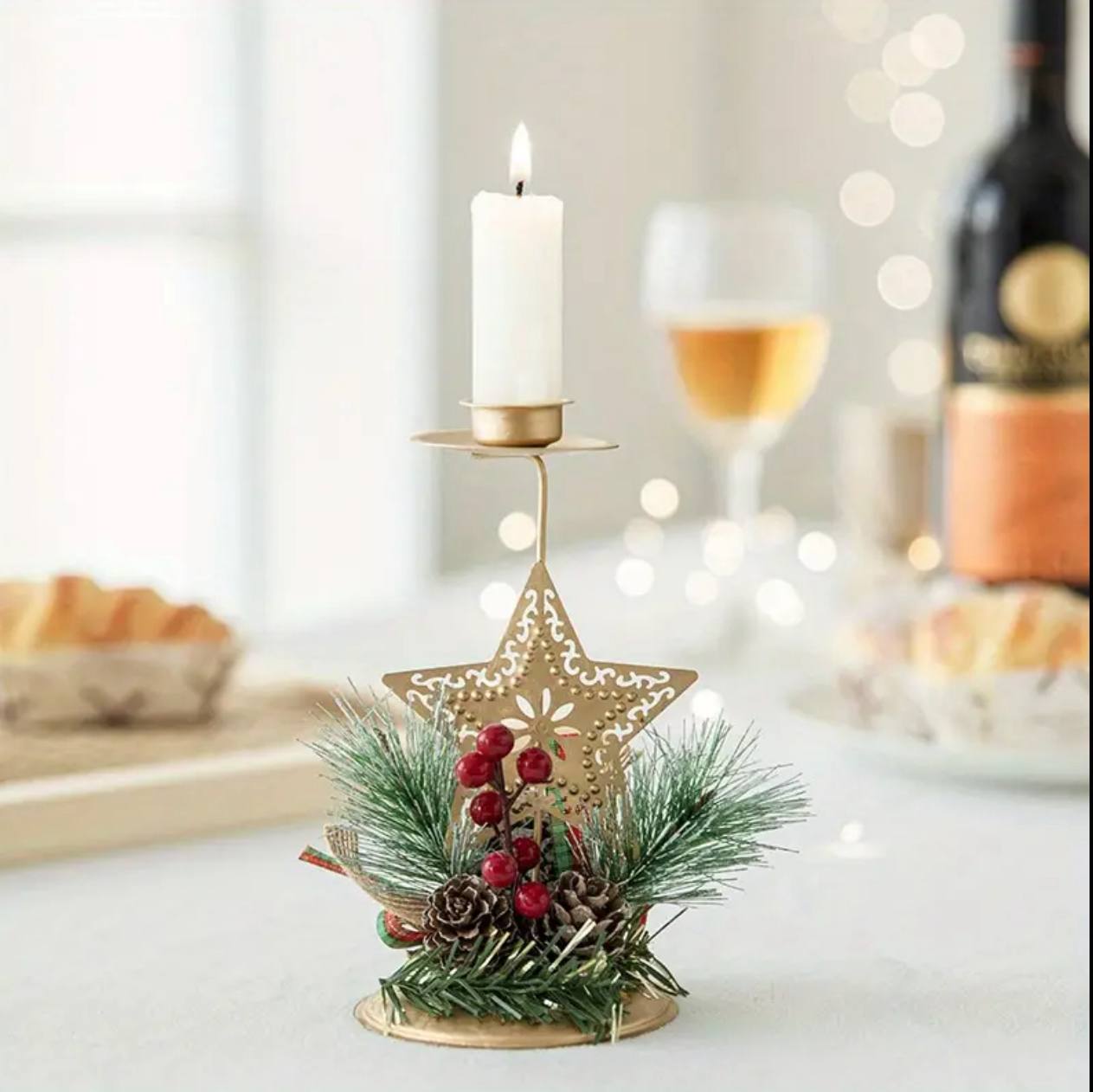 Christmas Candle Holder Santa Claus Elk tree Golden Iron Candlestick New Year Table Ornaments Xmas Gift Decor for home