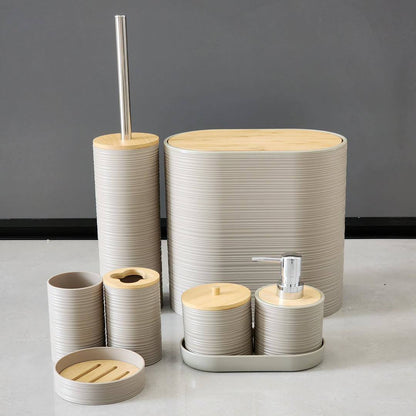 Luxury Bamboo Plastic Bathroom 
Accessories set.