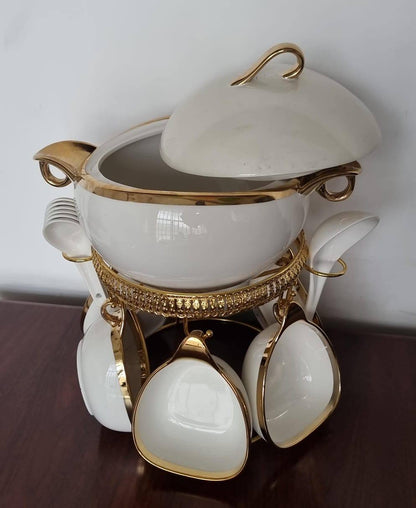 JCC8434-L1 16pc ceramic soup set on golden stand
