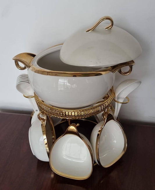JCC8434-L1 16pc ceramic soup set on golden stand