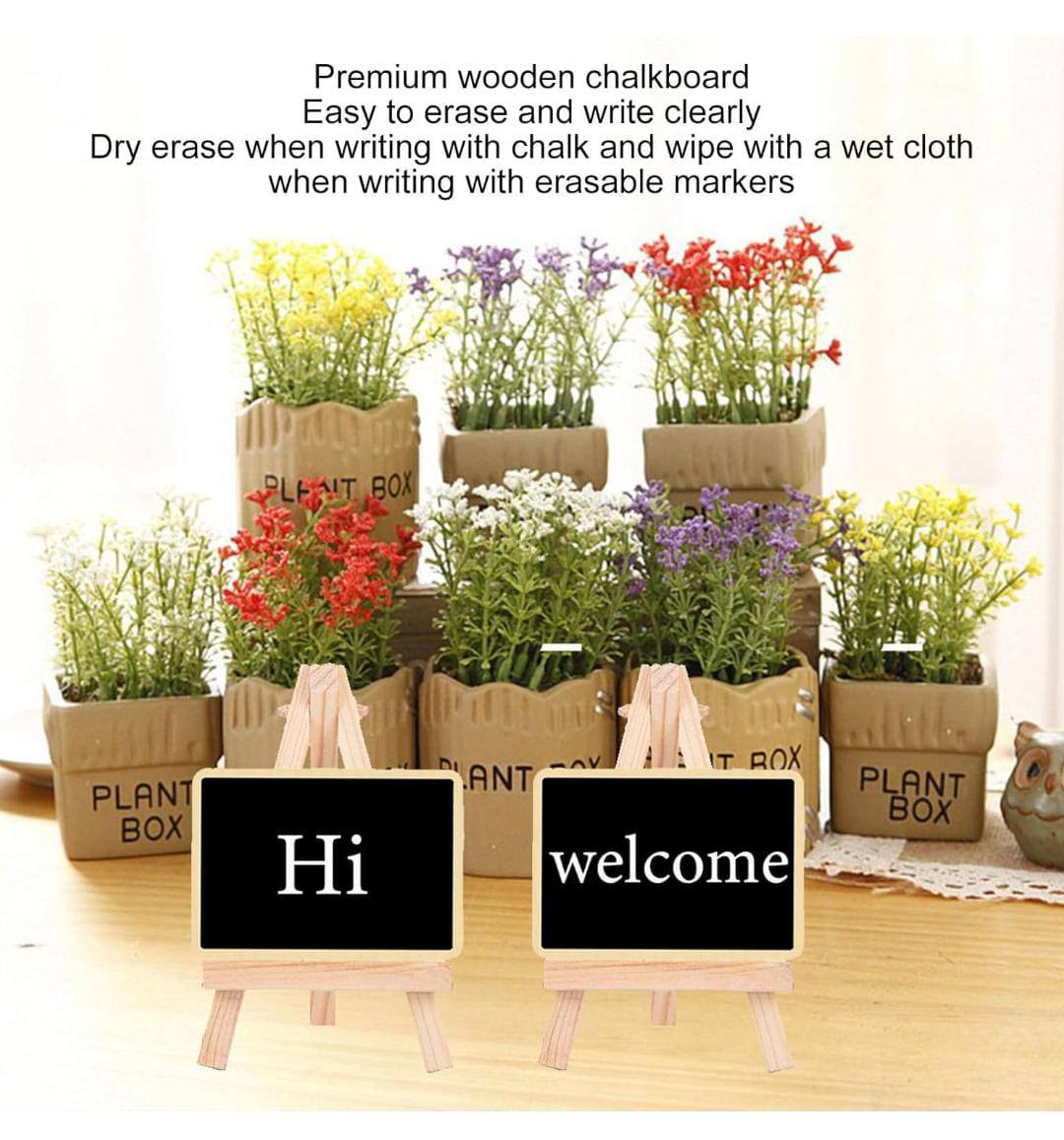 Creative multiple purposes Wood Mini Chalkboard Signs with Support Easels, Place Cards
, Small Rectangle Chalkboards Blackboard for Weddings, Birthday Parties, Table Numbers, Message Board Signs and Event Decorations