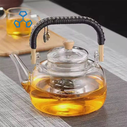 High Borosilicate glass tea/Coffee pot with double glass filter infuser